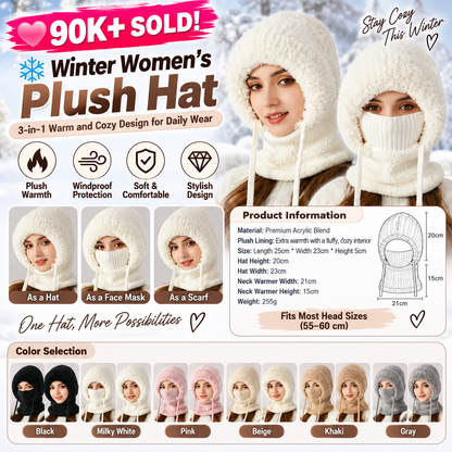 💞90K+ SOLD! ❄️Winter Women’s Plush Hat – 3-in-1 Warm and Cozy Design for Daily Wear