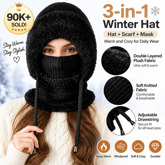 💞90K+ SOLD! ❄️Winter Women’s Plush Hat – 3-in-1 Warm and Cozy Design for Daily Wear