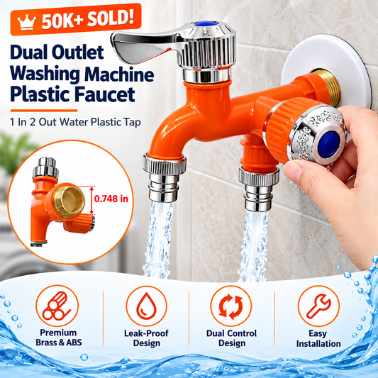 💞50K+ SOLD! Dual Outlet Washing Machine Plastic Faucet, 1 In 2 Out Water Plastic Tap
