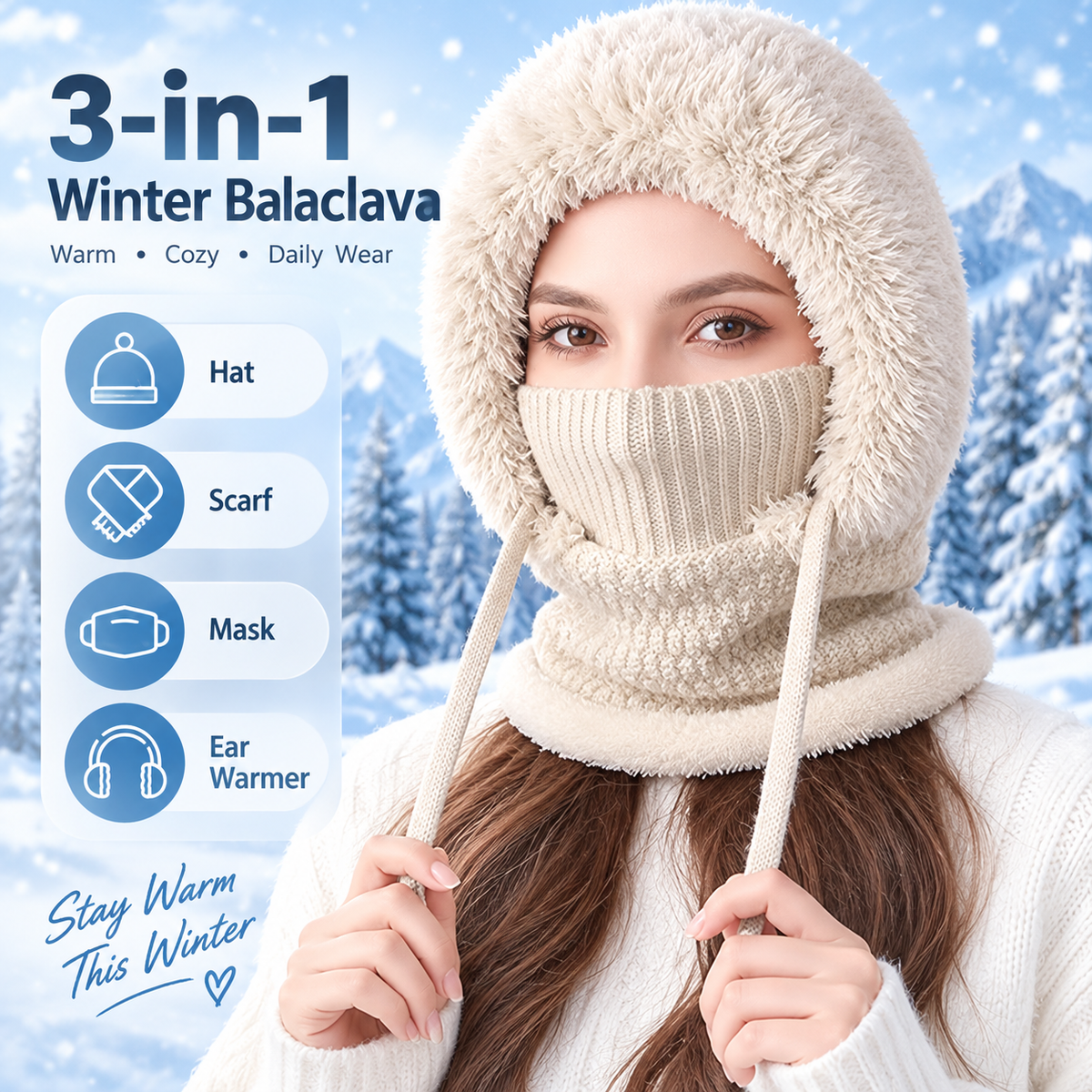💞90K+ SOLD! ❄️Winter Women’s Plush Hat – 3-in-1 Warm and Cozy Design for Daily Wear