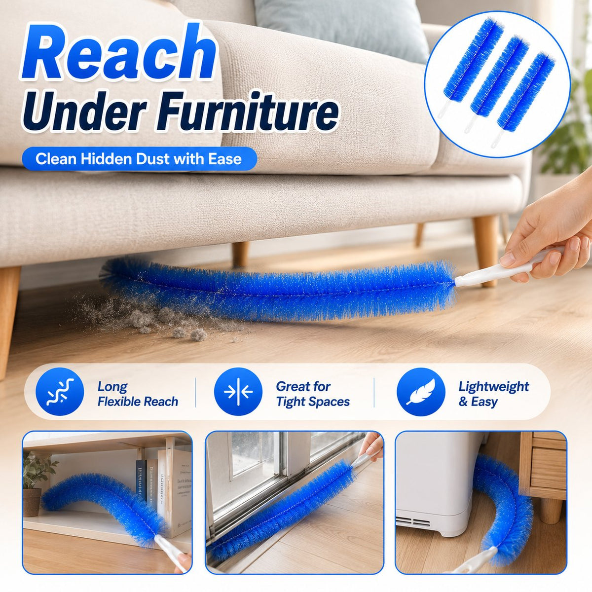 ✨50K+ SOLD! 💧3 Counts Bendable Microfiber Head,Reusable Dust Remover