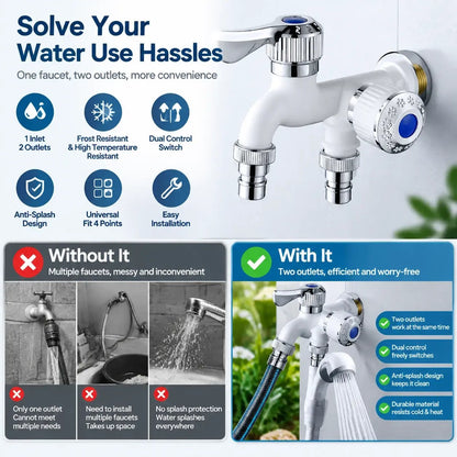 💞50K+ SOLD! Dual Outlet Washing Machine Plastic Faucet, 1 In 2 Out Water Plastic Tap